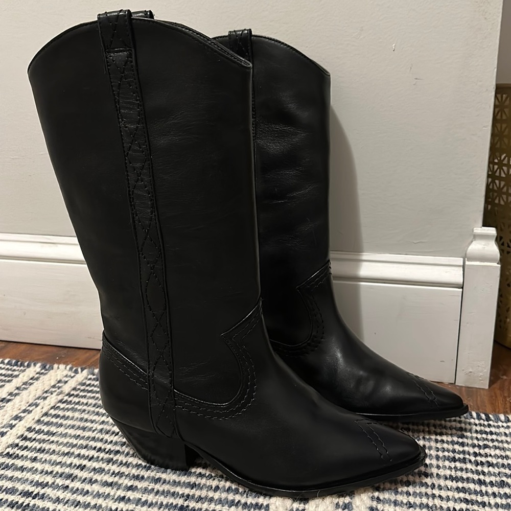 Allison Leather Boot, Black - Size 7